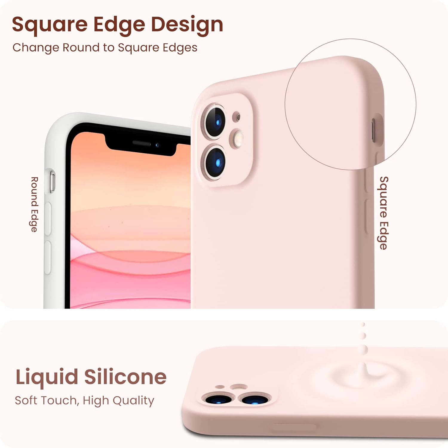 Square Edge Design, Change Round to Square Edges, Round Edge, Square Edge, Liquid Silicone, Soft Touch, High Quality