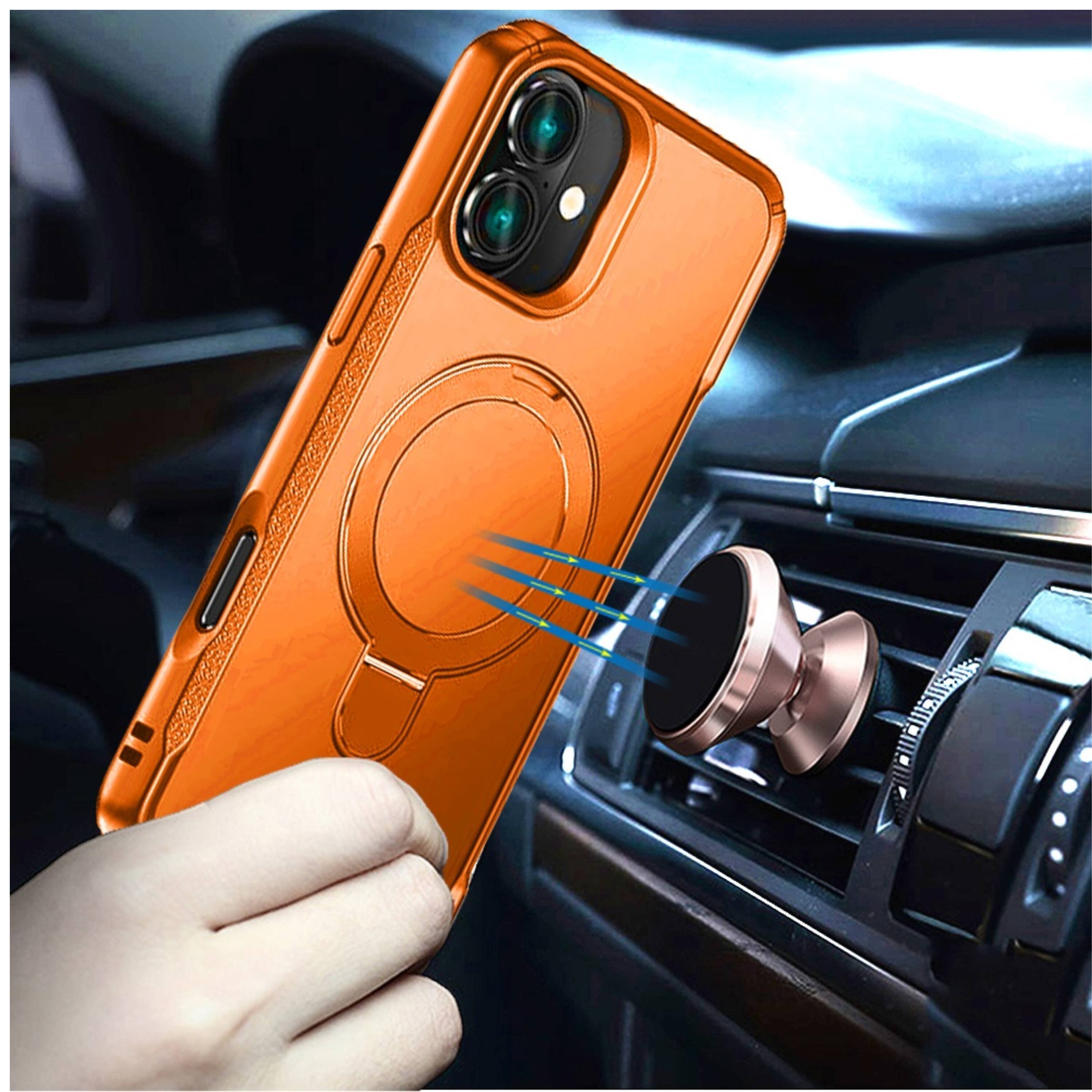 Angle. Kitcheniva - Matte Magnetic Circle Metal Stand Phone Case With Tempered Glass For iPhone 17 Cosmic Orange - Cosmic Orange.