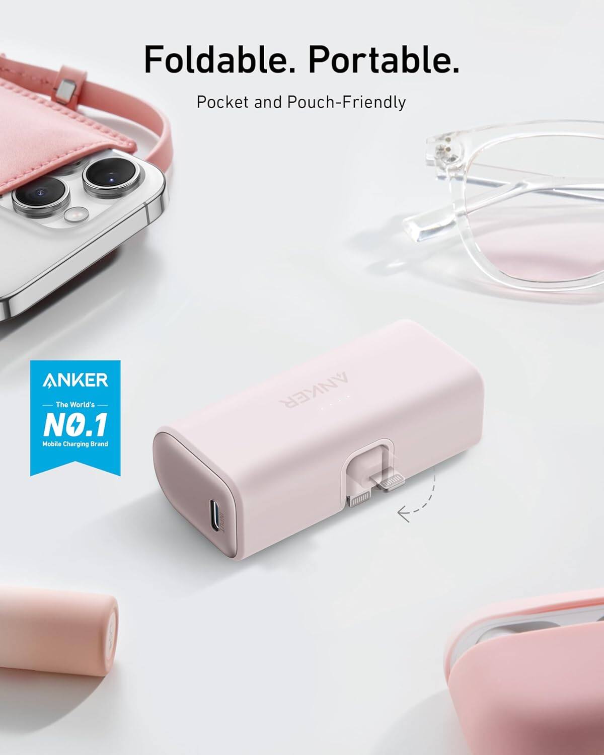 Anker Nano Power Bank with Built in Lightning Connector Pink A1645