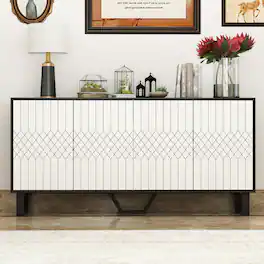 Famapy - Credenza Sleek Storage with Safety + Smart Open Sideboard - White
