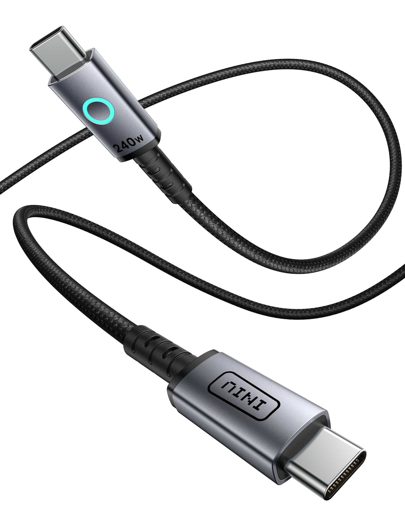 INIU - 240W 4.0ft USB C to USB C Cable, Fast Charging Nylon Braided Cable for iPhone 17 16 15 Samsung Macbook iPad etc - Black - Front_Zoom