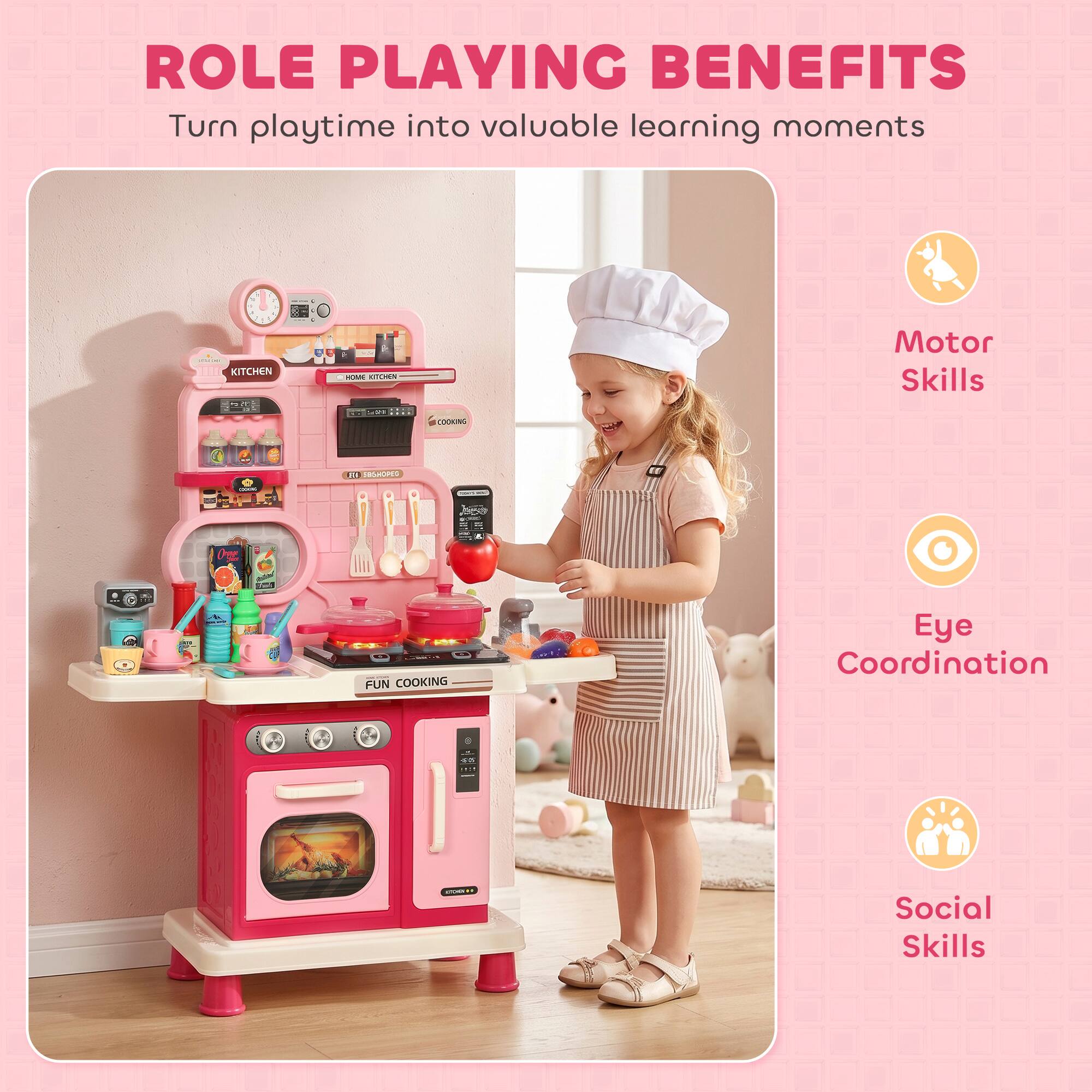 ROLE PLAYING BENEFITS  
Turn playtime into valuable learning moments

- Motor Skills
- Eye Coordination
- Social Skills