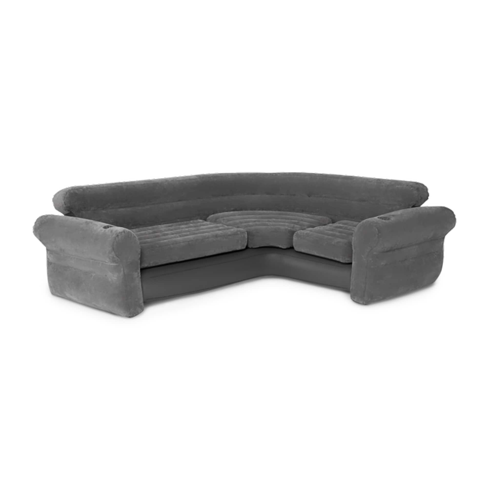 Front. Intex - Inflatable Indoor Corner Couch Sectional with Cupholders - Gray.
