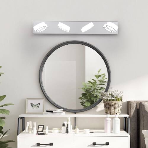 Front. LUCKY ONE - 29in Wall Mount LED Vanity Light, 4-Light Chrome Bathroom Fixture with 360° Rotatable Joints - Chrome.