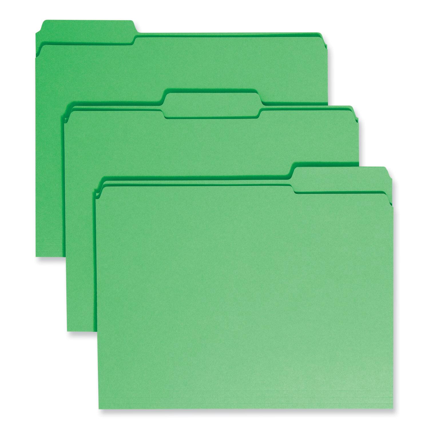 Smead Manufacturing - Reinforced Top Tab Colored File Folders, 1/3-Cut Tabs: Assorted, Letter Size, 0.75" Expansion, Green, 100/Box