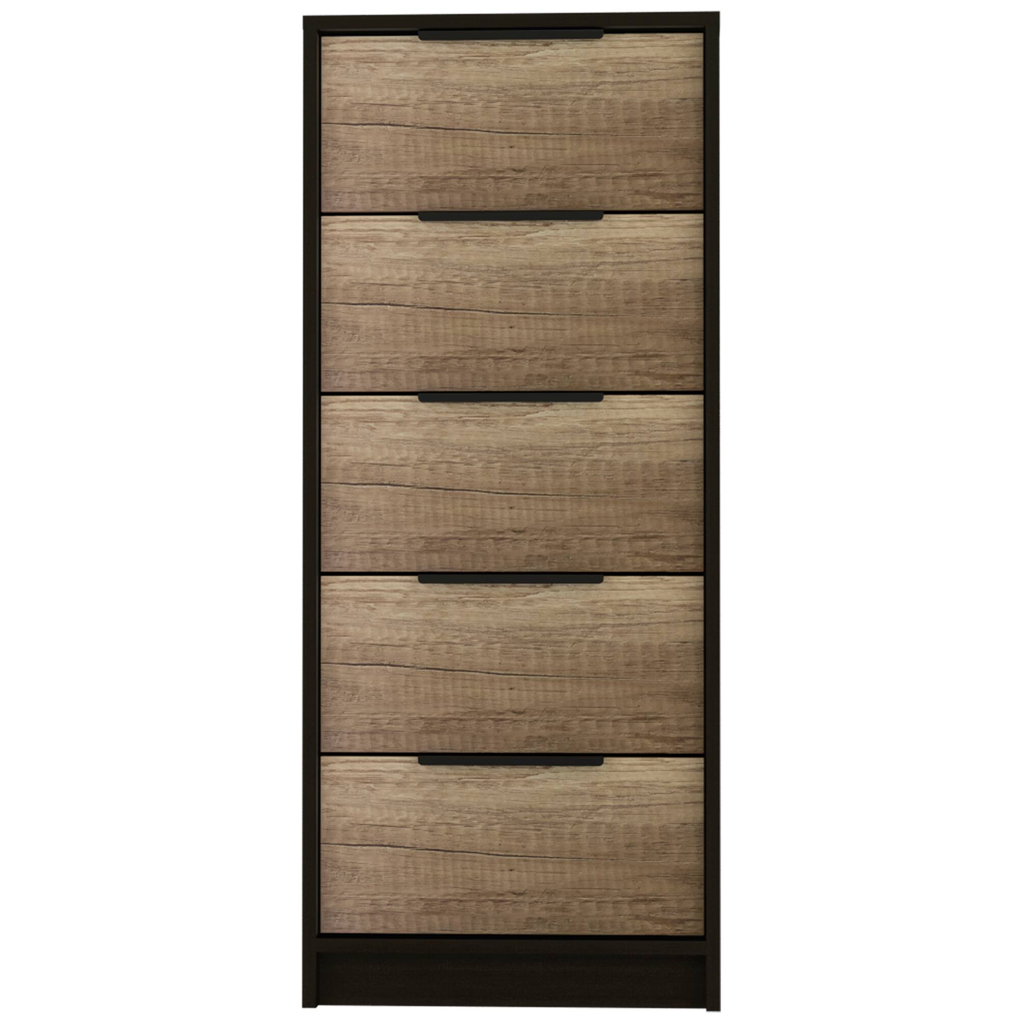TuHome - Kaia 5 Drawer Dresser, Vertical Dresser - Black / Pine