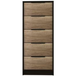 TuHome - Kaia 5 Drawer Dresser, Vertical Dresser - Black / Pine