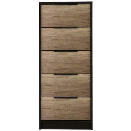 Front. TuHome - Kaia 5 Drawer Dresser, Vertical Dresser - Black / Pine.