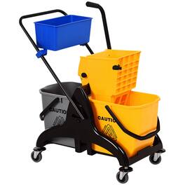 Homcom - 2 x 6.9 Gallon Mop Bucket Wringer Cart w/ Wheels & Handle Holder - Yellow