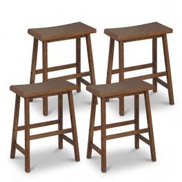 Gymax - Solid Wood Saddle Bar Stools Set of 4 Backless Wooden Barstools w/Footrests - Brown