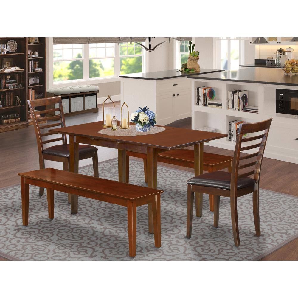 Alt View 2. East West Furniture - 5 Pc Kitchen nook Dining set - Table plus 2 Dining Table Chairs and 2 Benches - Mahogany.