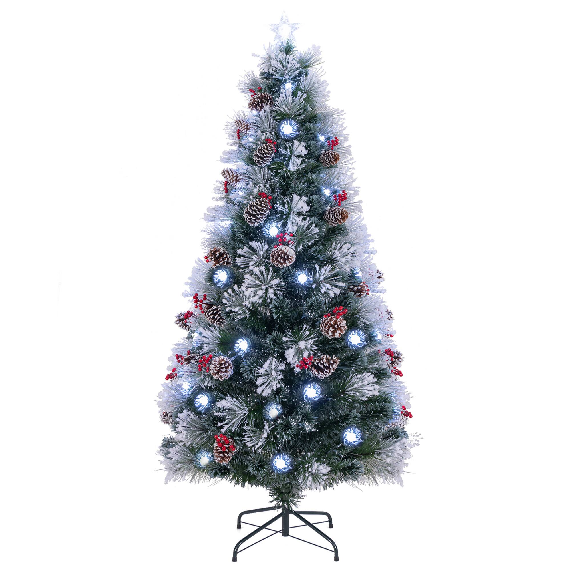 Gymax - 7 FT Flocked Christmas Tree Artificial Xmas Tree w/270 Branch Tips &Pine Needles - Green, White