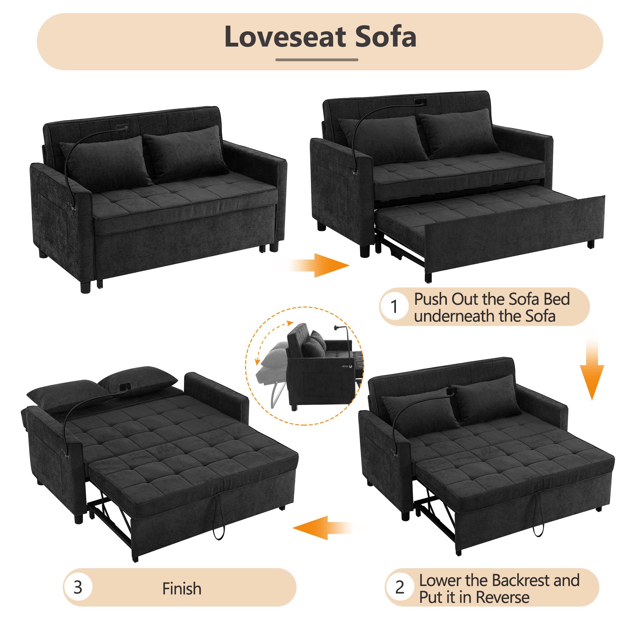 Loveseat Sofa

1. Push Out the Sofa Bed underneath the Sofa
2. Lower the Backrest and Put it in Reverse
3. Finish