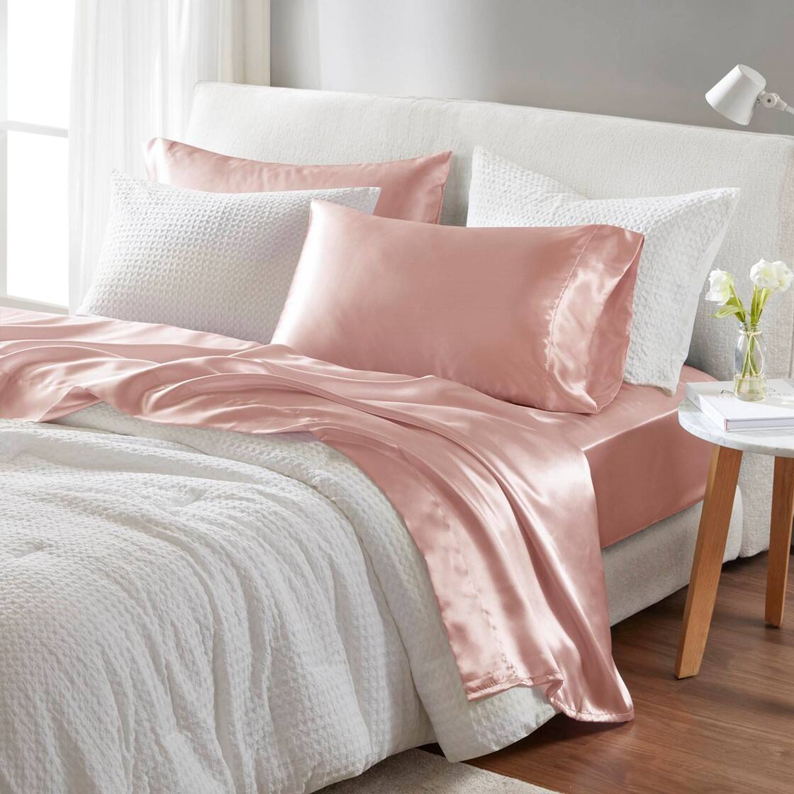 Alt View 2. Gracie Mills - Gracie Mills Coralie 6-Piece Wrinkle-free Satin Sheet Set - Blush.