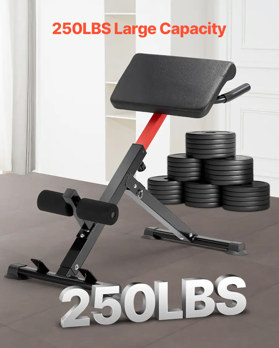 VEVOR Roman Chair Hyperextension Bench, 250 lbs Adjustable & Foldable ...