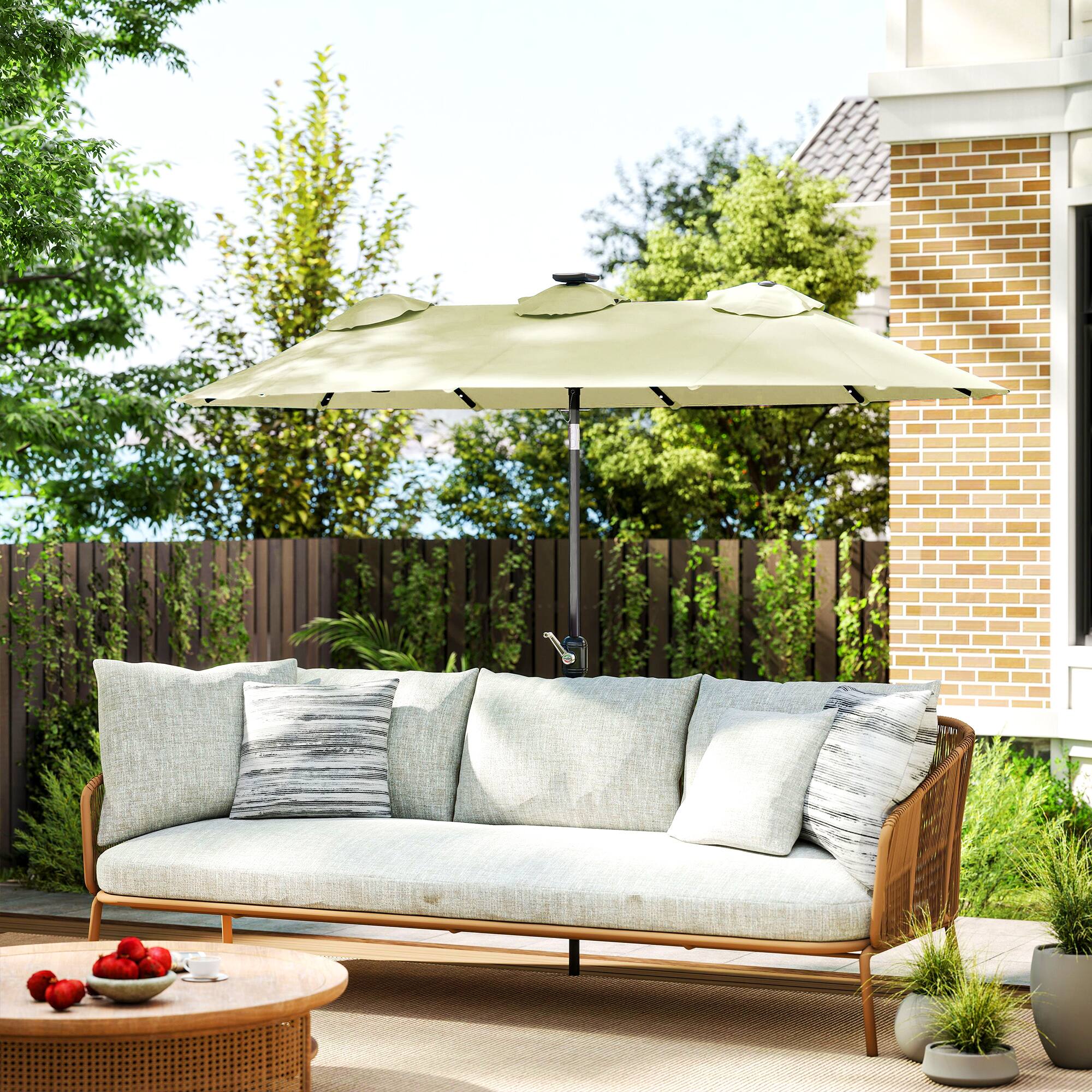 Alt View 8. Outsunny - Patio Umbrella, 9.7' Outdoor Umbrella with Tilt and Crank, LED Solar Light and 12 Ribs - Cream White.