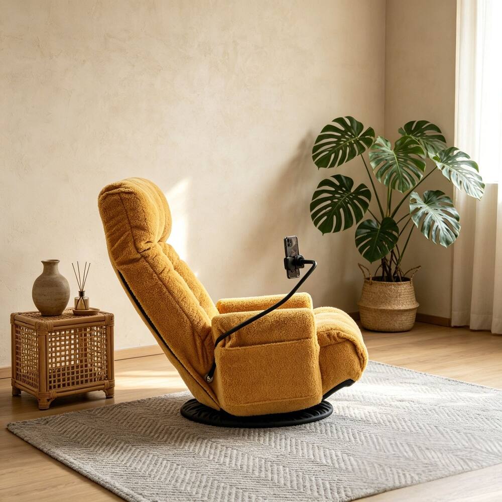 Alt View 8. Loheer - Loheer Adjustable Gaming Chair 360 Degree Rotatable Sofa Chair Yellow Lounge Chair for Living Room with Phone Holder - Yellow.