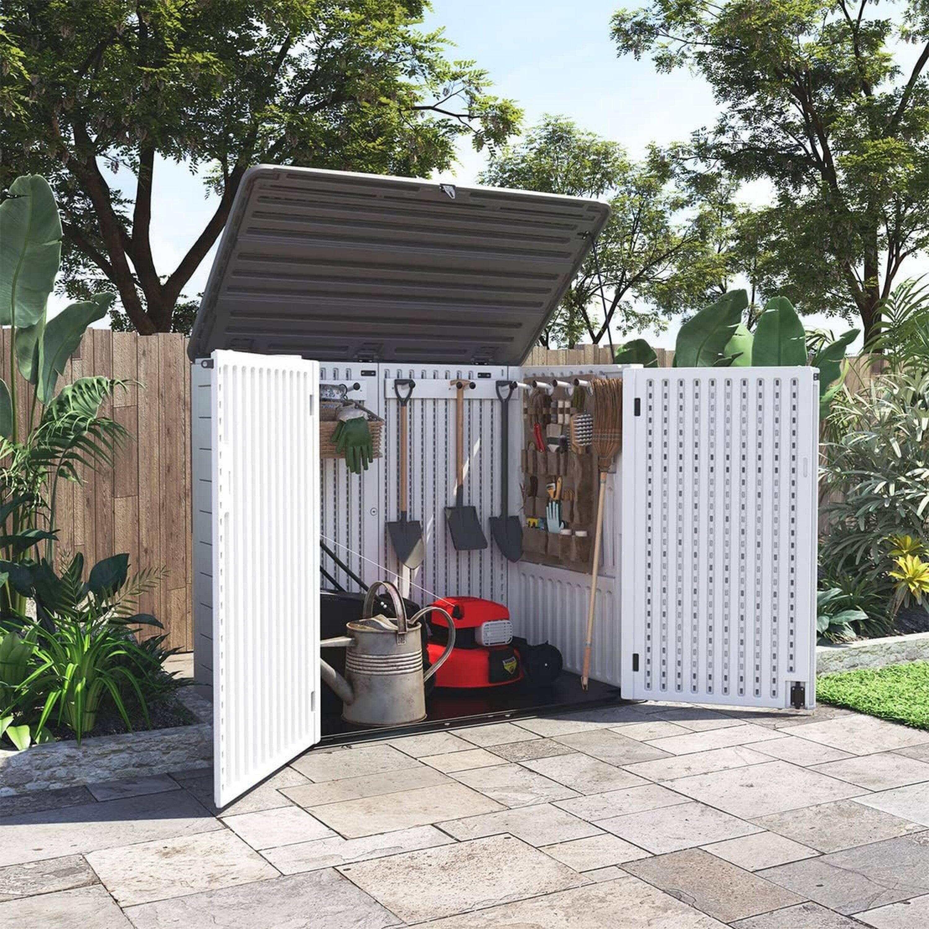 Alt View 6. Mondawe - 356 Gallons Resin Double-Panel Lockable Waterproof Outdoor Storage Shed - White.