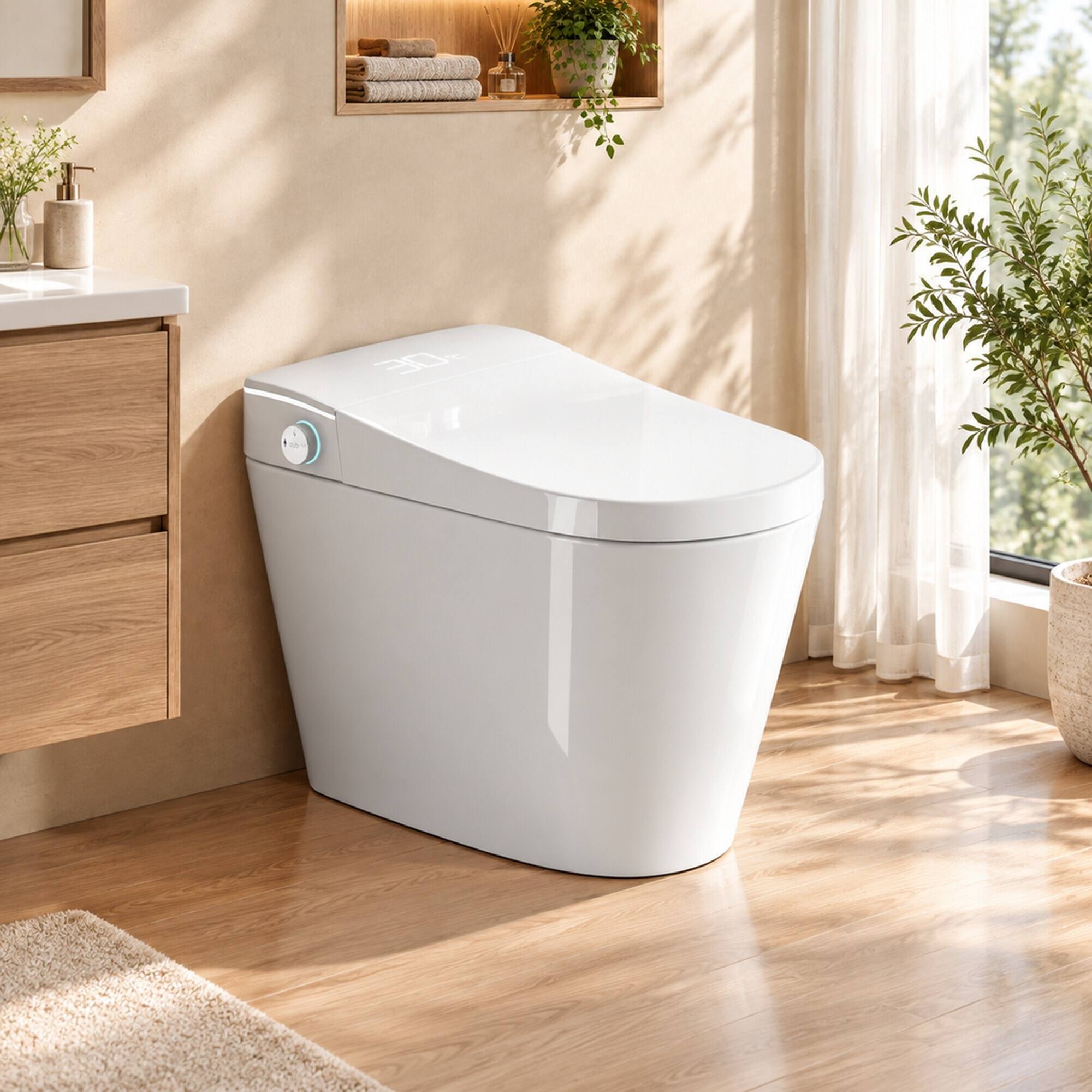 Alt View 2. RYHNUYNE - Unique One Piece Smart Bidet Toilet, Auto Open Close Seat Warm Water Dryer For Modern Bathroom In Bright White - White.