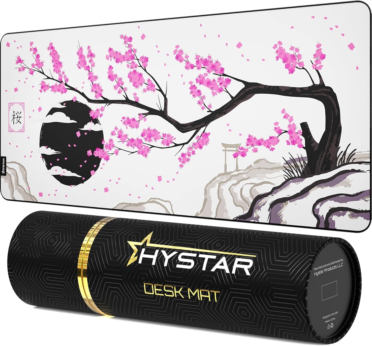 Hystar - Extended Gaming Mouse Pad | XXL 36" x 16" | 5mm Thick, Waterproof Surface, Polyester Fabric, & Rubber Base | Sakura - White