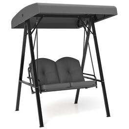 Costway - 2-Person Outdoor Porch Swing Swing Loveseat with A-Shaped Metal Stand - Gray