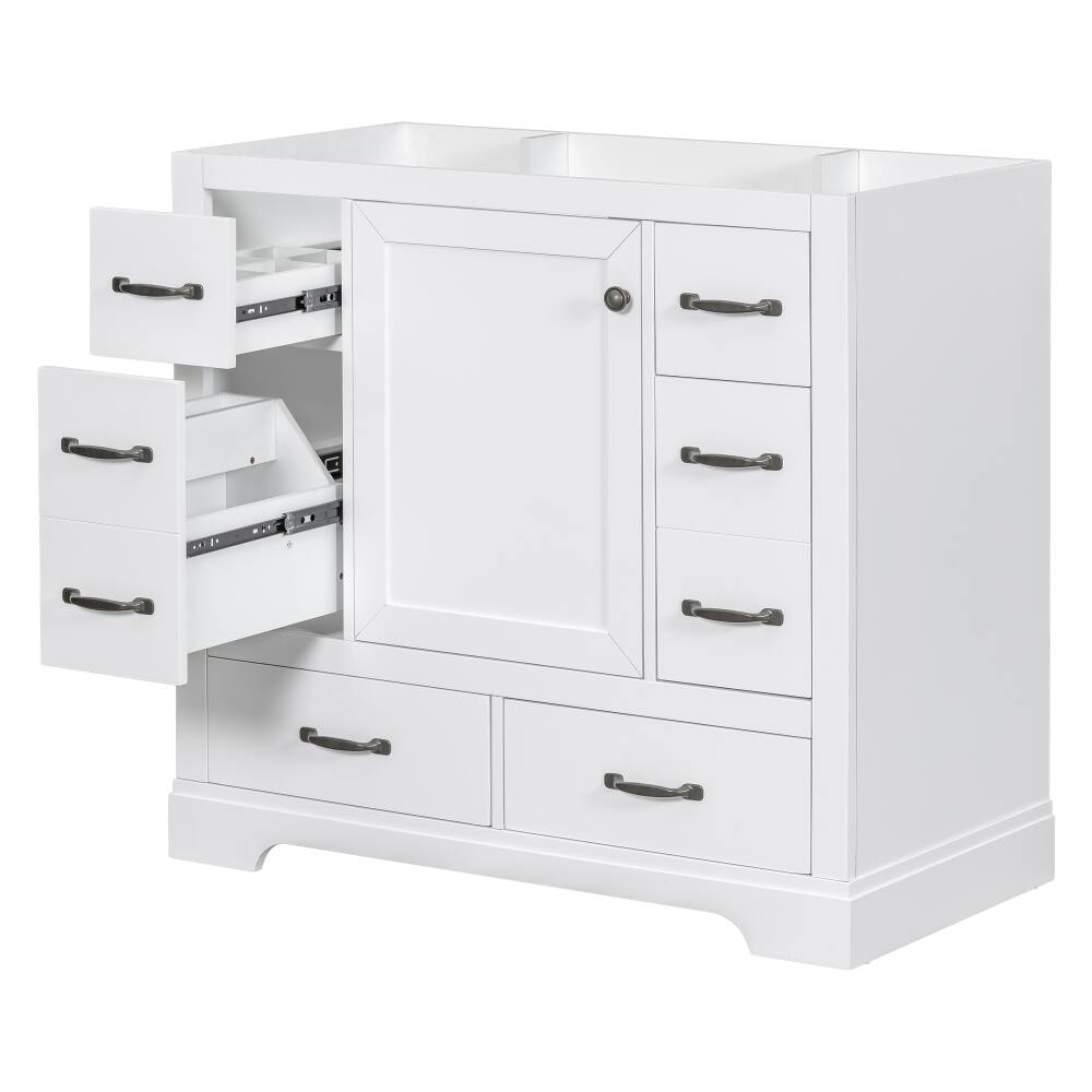 Angle. Loheer - Loheer 36 inch bathroom vanity base only, White Freestanding Cabinet with 6 Drawers - White.