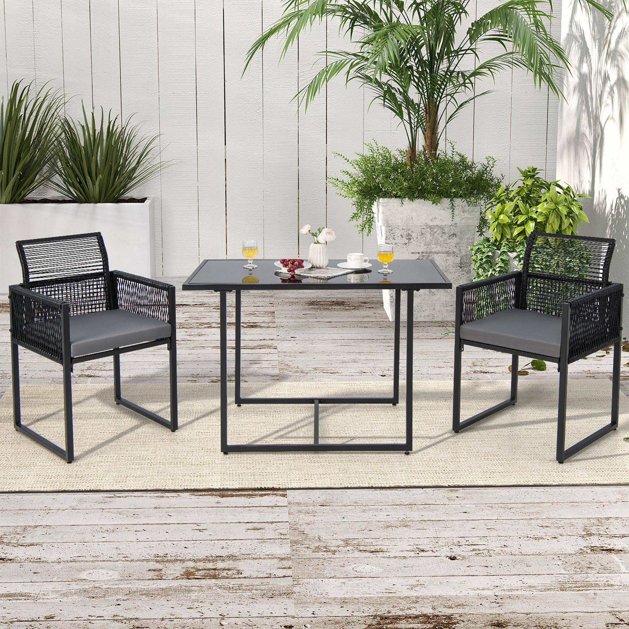 Alt View 1. Costway - Costway 3PCS Patio PE Wicker Furniture Set Cushioned Chairs with Folding Backrest Backyard - Black.