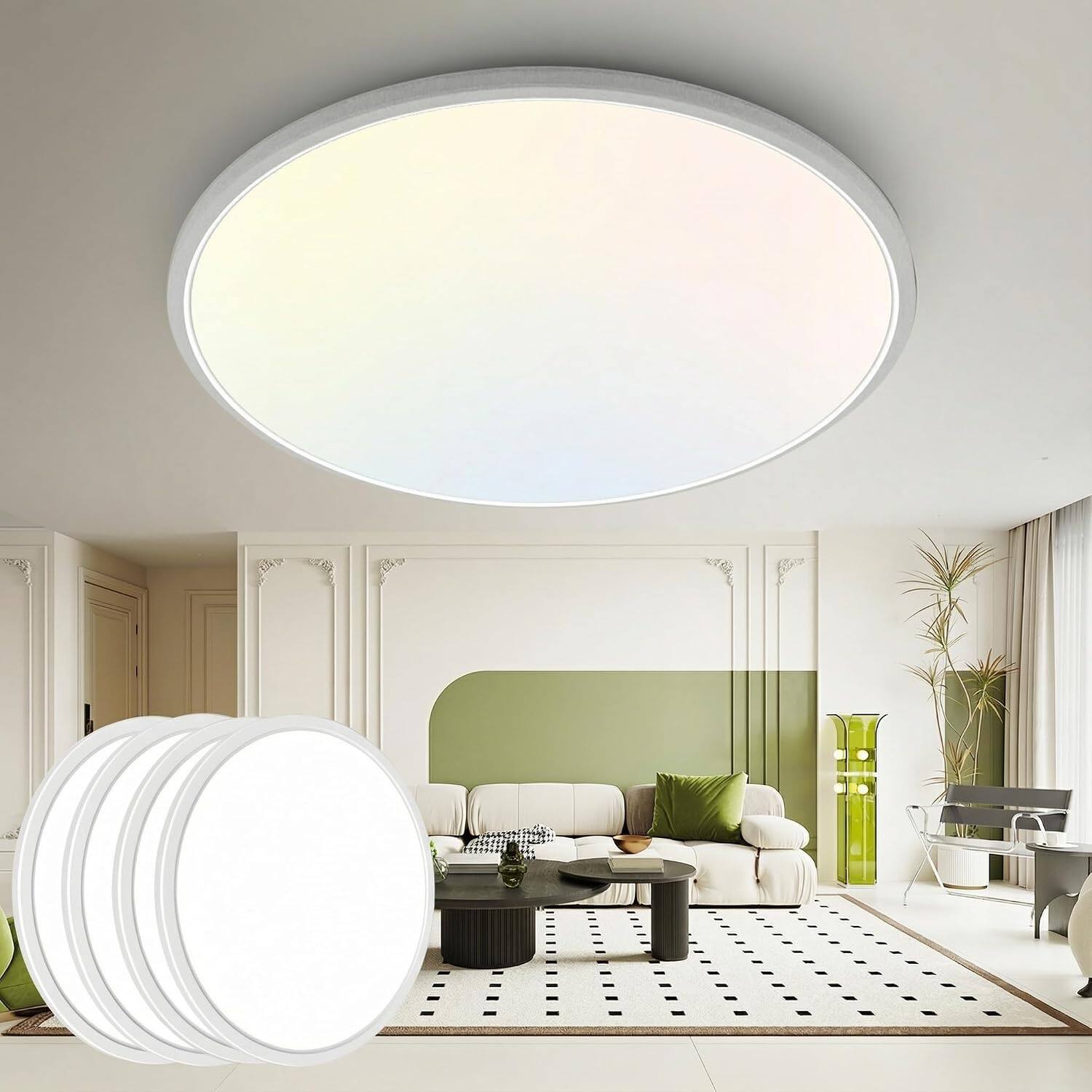 Front. Veranti - 15.8-Inch LED Flush Mount Ceiling Light, 4200 Lumens, 3 CCT, Dimmable - White.