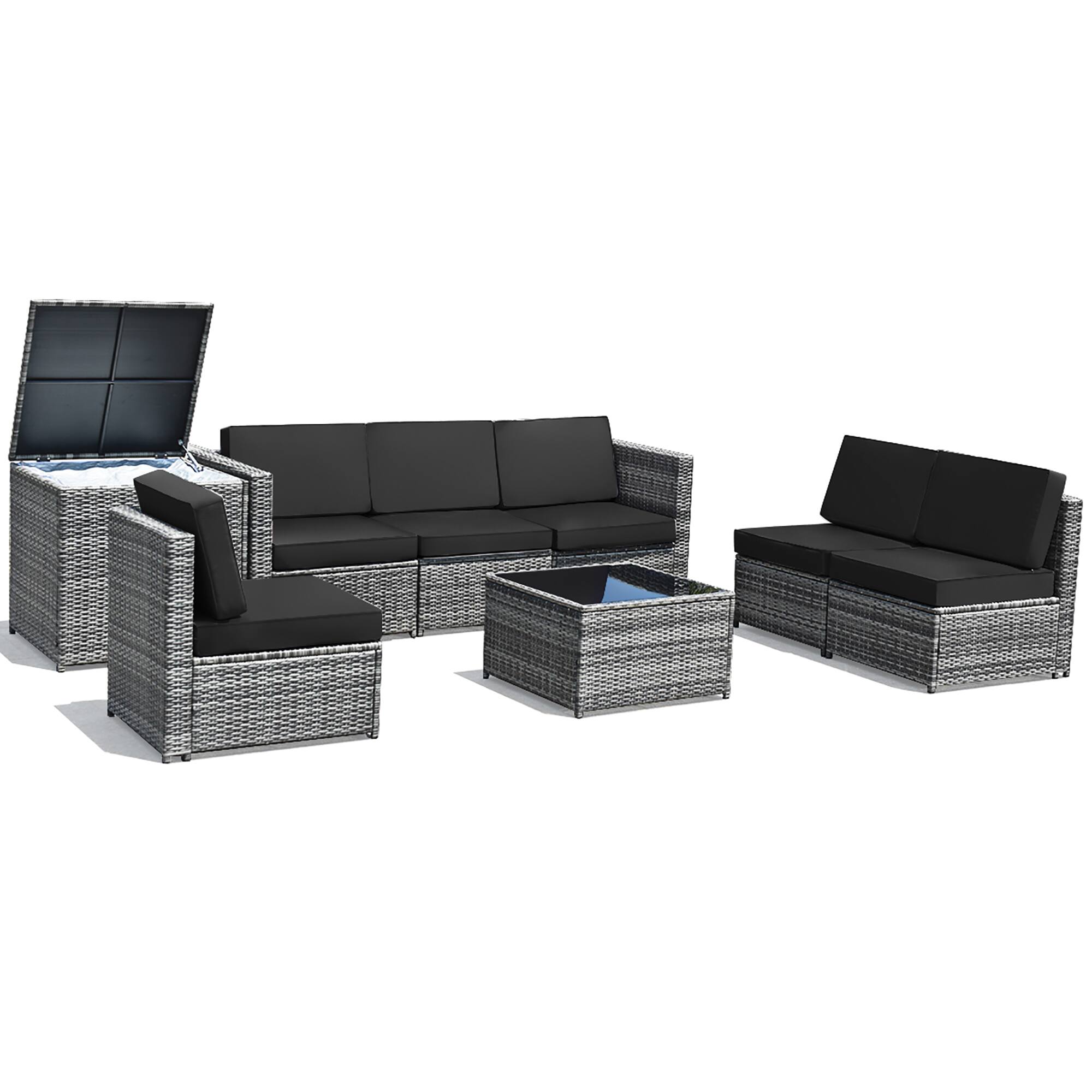 Angle. Costway - 8 PCS Wicker Sofa Rattan Sectional  Furniture Set Patio Furniture w/ Storage Table - Black.