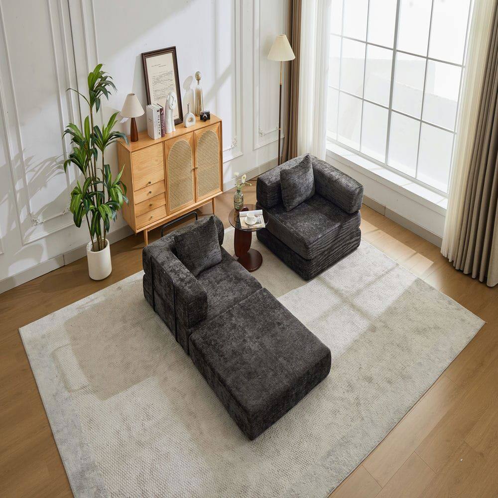 Alt View 2. Kadyn - Convertible Compression Sofa, Fixed-Frame Floor Bed with Boneless Chenille Sectional Design, Black - Black.