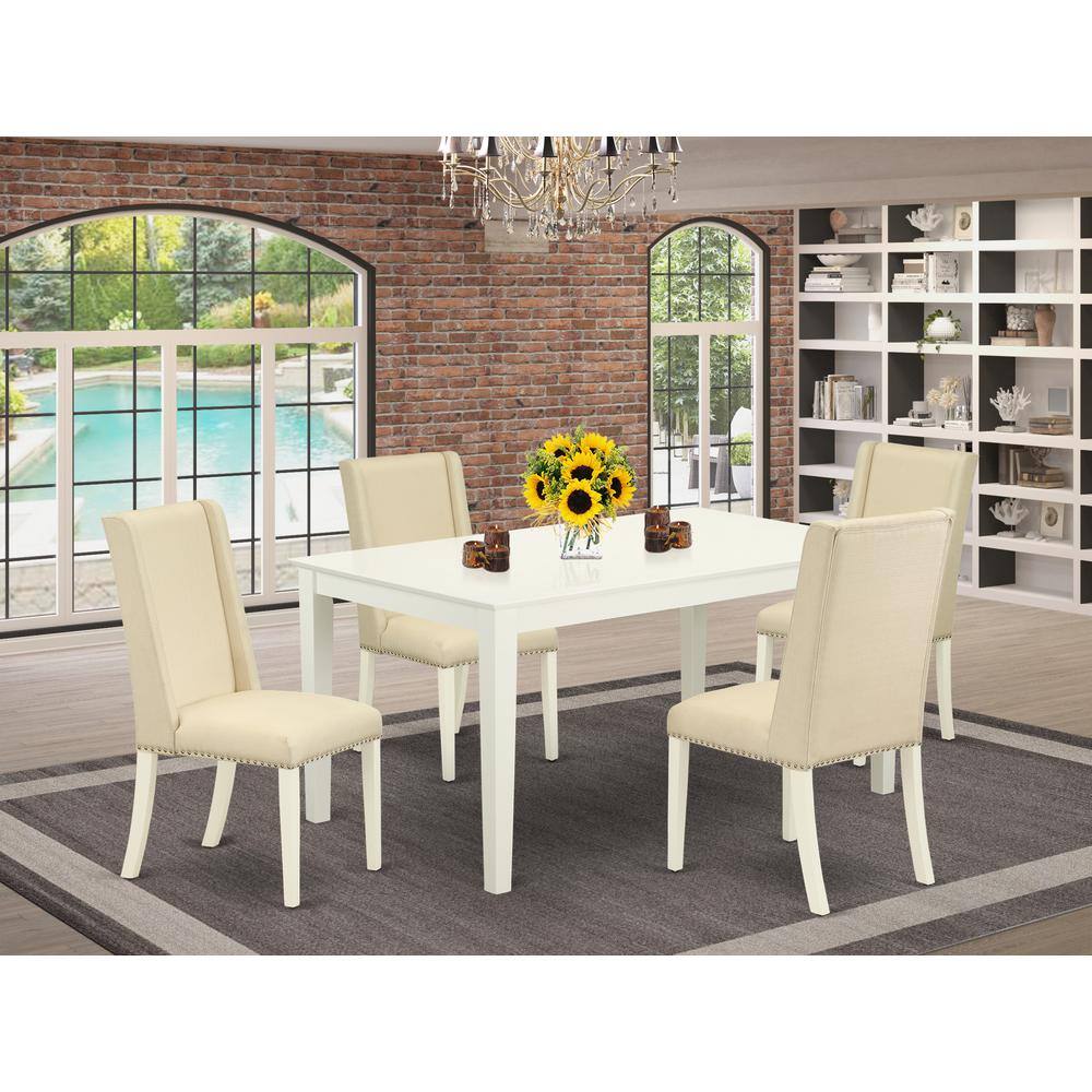 Left. East West Furniture - Dining Room Set Linen White - Brown.