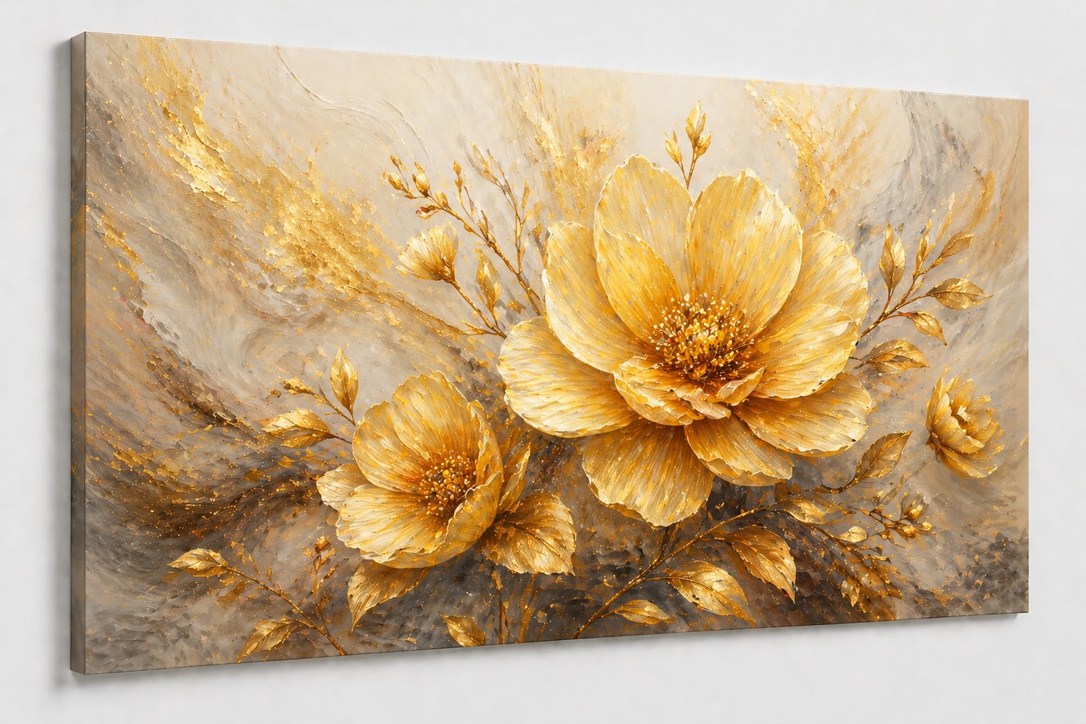 FC Design - Large Canvas 24x36" Frameless Golden Color Bloom Radiance Art Painting Home Wall Décor - MultiColor