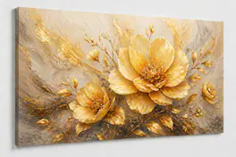 FC Design - Large Canvas 24x36" Ready-to-Hang Golden Color Bloom Radiance Art Painting Home Wall Décor - MultiColor