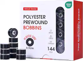 Richword embroidery machine 144 bobbins prewound plastic size A 70D/2 black for Brother Janome Poolin