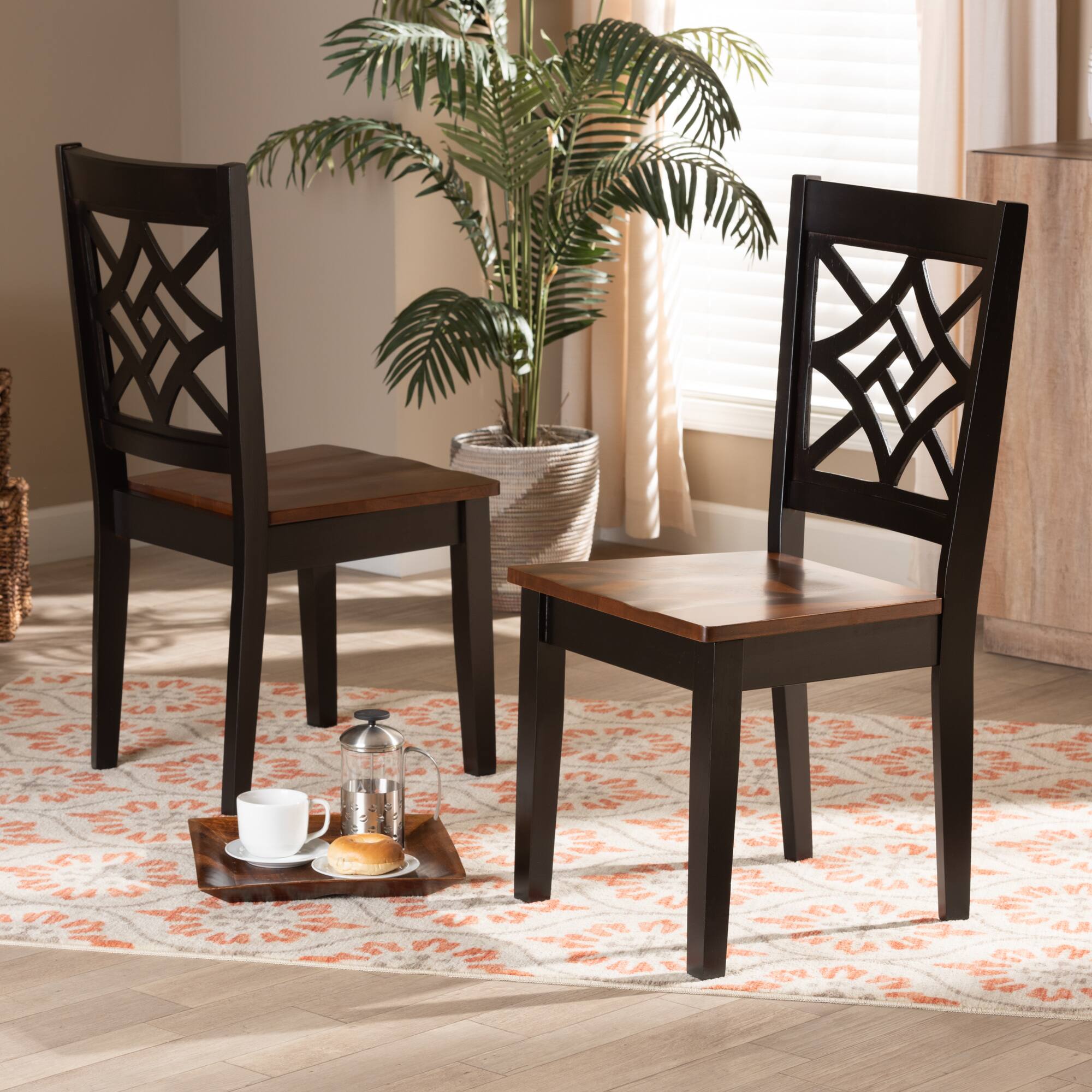 Alt View 2. Baxton Studio - Nicolette Modern Two-Tone and Finished Wood 2-Piece Dining Chair Set - Dark Brown/Walnut Brown.