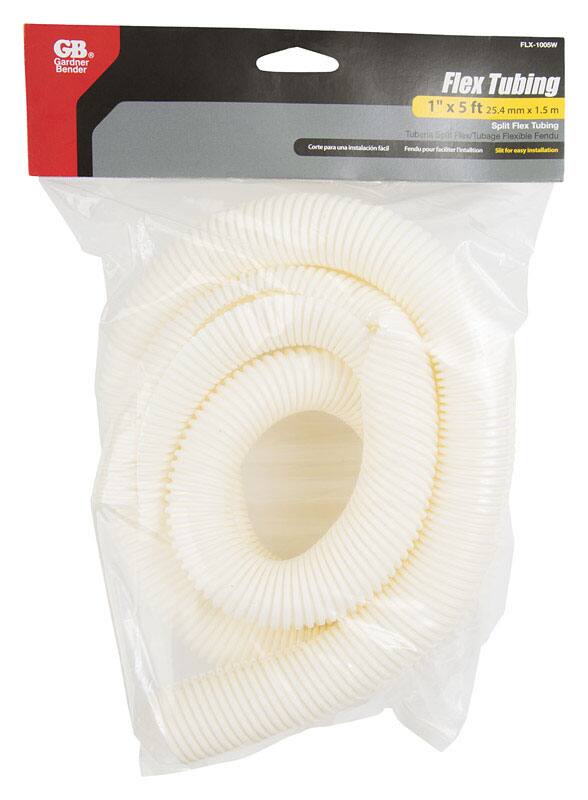 GB. Gardner Bender Flex Tubing FLX-LX1005W  
1" x 5 ft (25.4 mm x 1.5 m) Split Flex Tubing  
Tubería Split Flex / Tubage Flexible Fendu  
Corte para una instalación fácil  
Fendu pour faciliter l'installation  
Split for easy installation