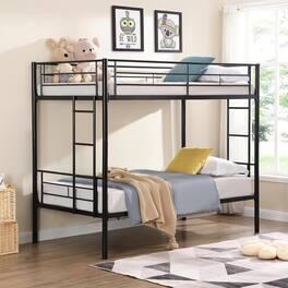 Trinkets Crazed - Twin Over Twin Size Metal Detachable Bunk Bed Frame with 2 Side Ladder and Guardrail - Black