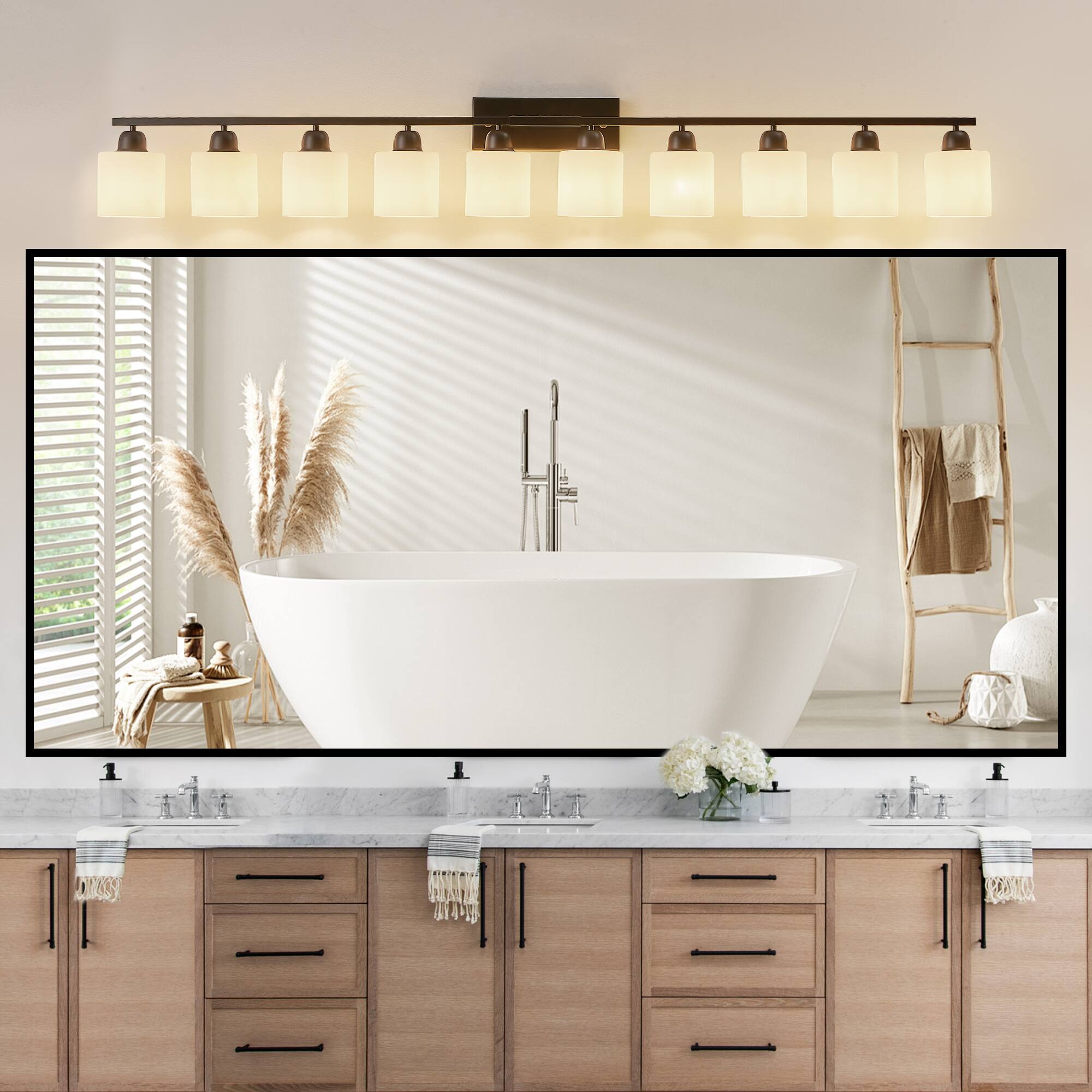 Angle. HOMLUX - 64.96 in. 10 Lights Black LED Vanity Light Bar Vanity Accent Lighting Fixtures and Metal Wall Sconces with Crystal Shade.