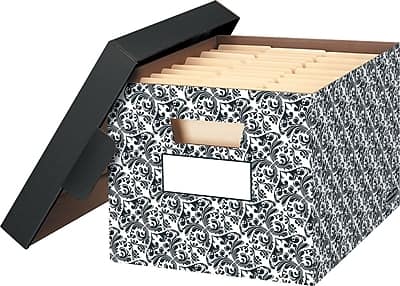 Bankers Box - Stor/File Medium Duty 60% Recycled FastFold Corrugated File Box with Lid, 4/Carton - Black/White price history on PriceWatchPro