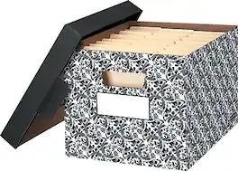 Bankers Box - Stor/File Medium Duty 60% Recycled FastFold Corrugated File Box with Lid/4/Carton - Black/White