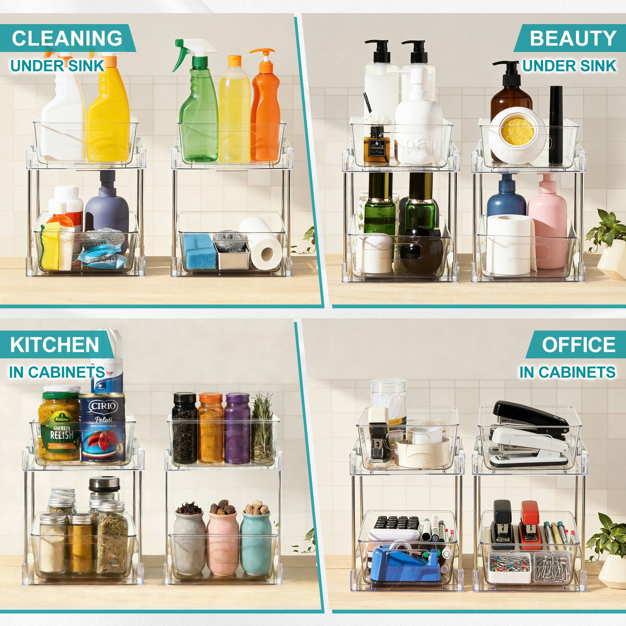 CLEANING UNDER SINK  
BEAUTY UNDER SINK  
KITCHEN IN CABINETS  
OFFICE IN CABINETS  

CIRIO  
Ortin  
RELISH  
Peled