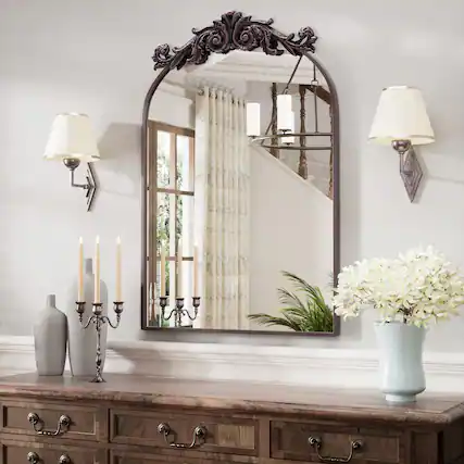 Front. PAIHOME - 24x36 inch Mirror, Traditional Vintage Ornate Baroque Wall Mirror for Bathroom Bedroom Hallway Fireplace Decor - Brown.