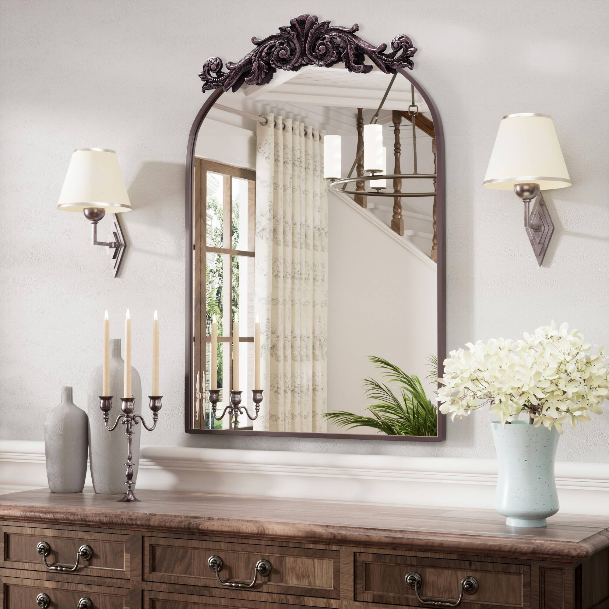 Front. PAIHOME - 24x36 inch Mirror, Traditional Vintage Ornate Baroque Wall Mirror for Bathroom Bedroom Hallway Fireplace Decor - Brown.