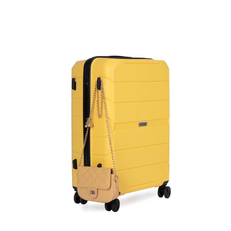 Back. HTUTWOO - Hardshell Suitcase Spinner Wheels PP Luggage Sets - 3-Piece Set 20/24/28, TSA Lock, Lightweight, Durable - Yellow.