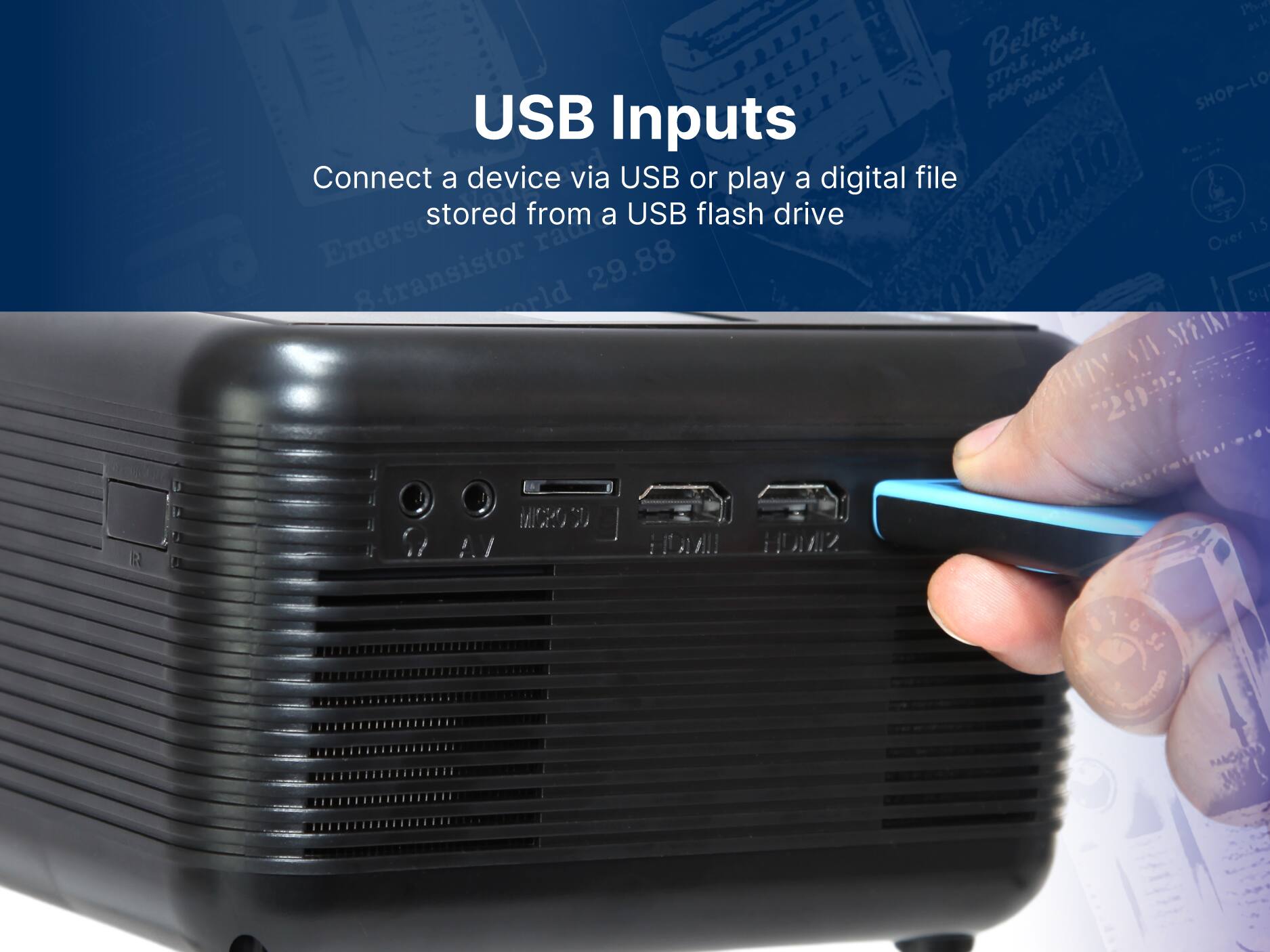 USB Inputs, Connect a device via USB or play a digital file stored from a USB flash drive