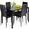 Front. Costway - 5 Piece Kitchen Dining Set Glass Metal Table 30" and 4 Chairs Breakfast Furniture Black - Black.