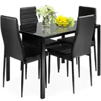 Costway 5 Piece Kitchen Dining Set Glass Metal Table 30" and 4 Chairs Breakfast Furniture - Black - Front_Zoom