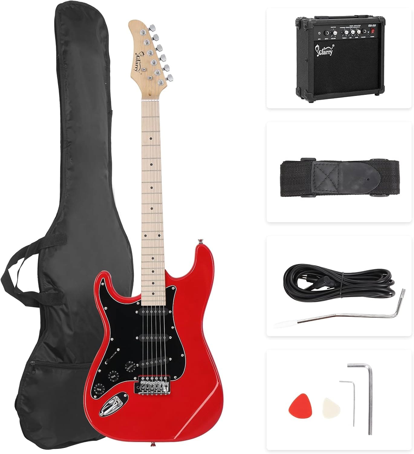 Winado - Full Size Electric Guitar for Music Lover Beginner with 20W Amp and Accessories Pack Guitar Bag (RED, Left Handed 39")