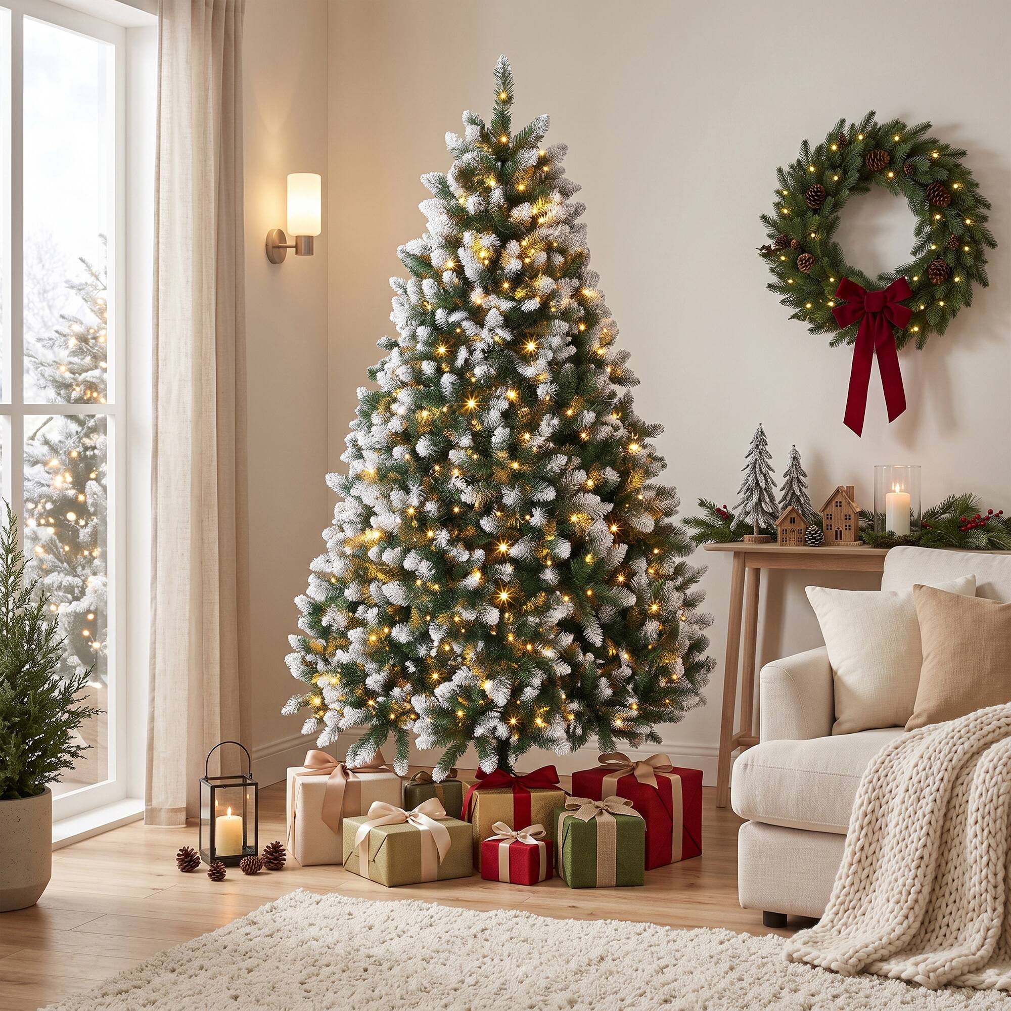 Alt View 1. Homcom - Pre-lit Artificial Christmas Tree White-Tipped Hinged Full Xmas Tree with 1020 - Green and White.