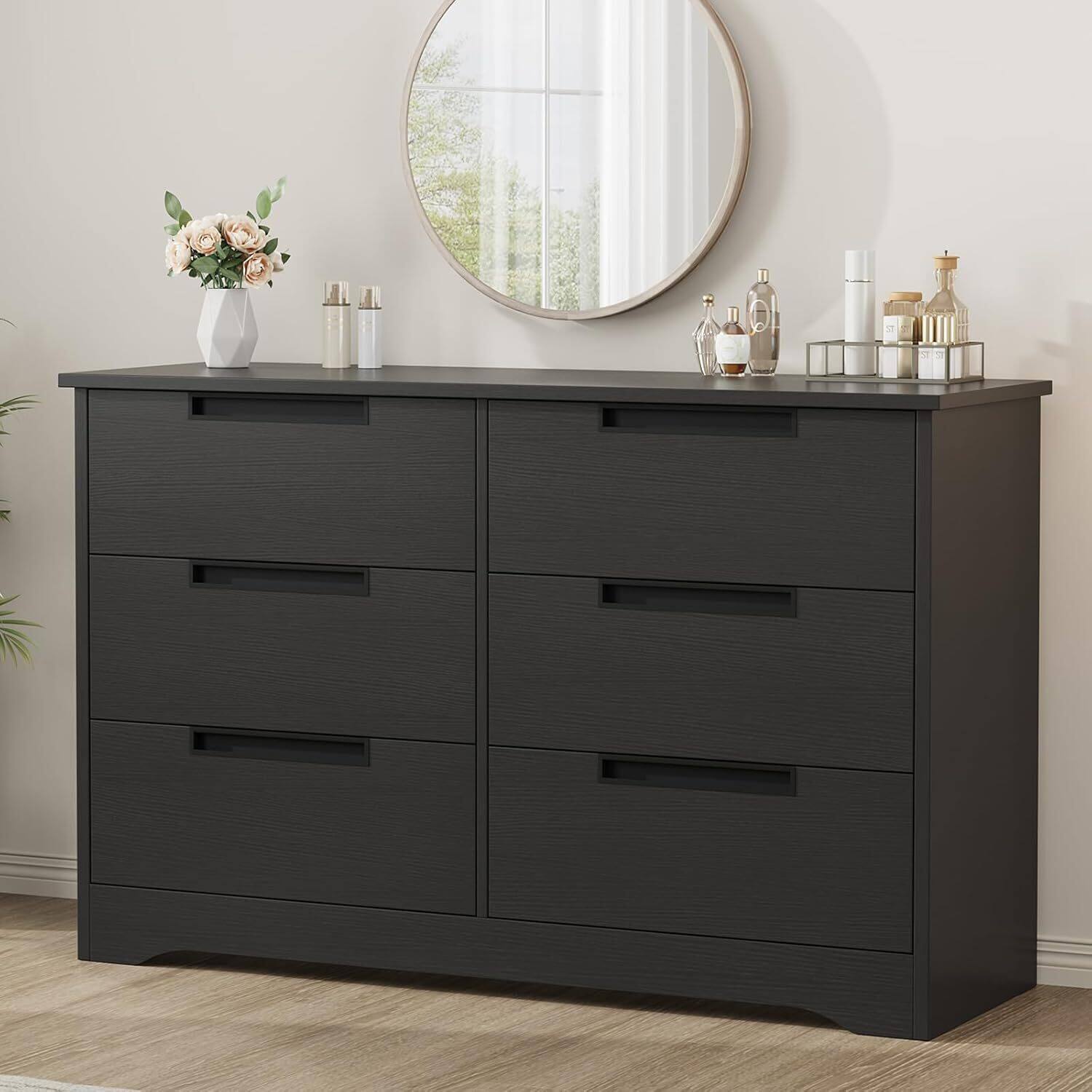 Front. Acekool - 6 Drawer Dresser for Bedroom, Living Room, Nursery, Black - Black.